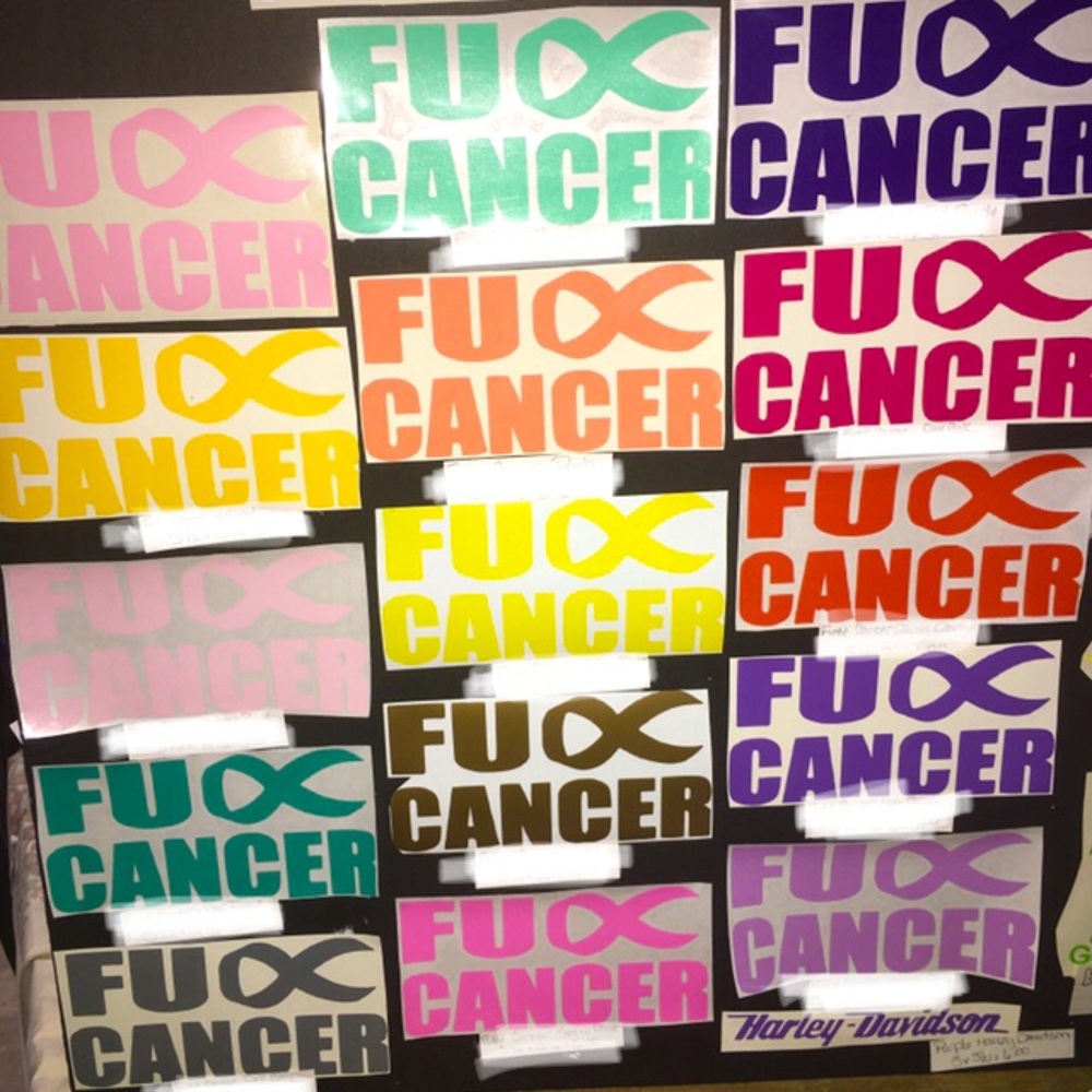 One 5 1/2 x 2 1/2 Fu** (Fuck) Cancer Ribbon Decal